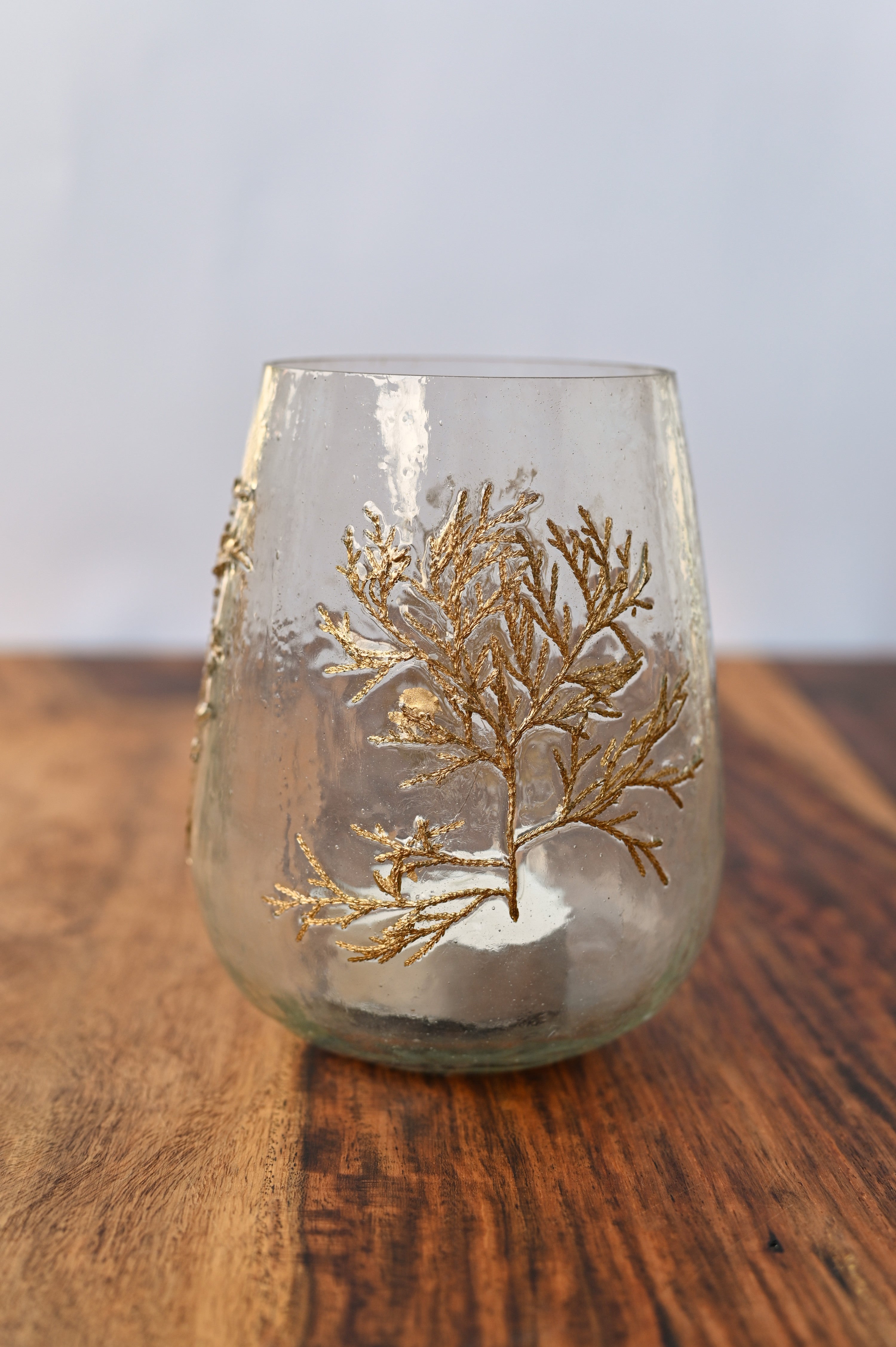 Kerzenhalter Glas mit goldfarbenem Motiv